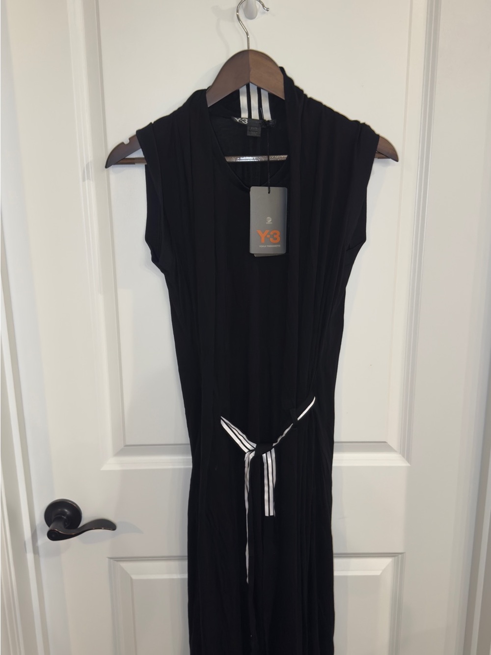 Y-3 Luxtrack 3 Stripes Logo T Shirt Maxi Dress in Black